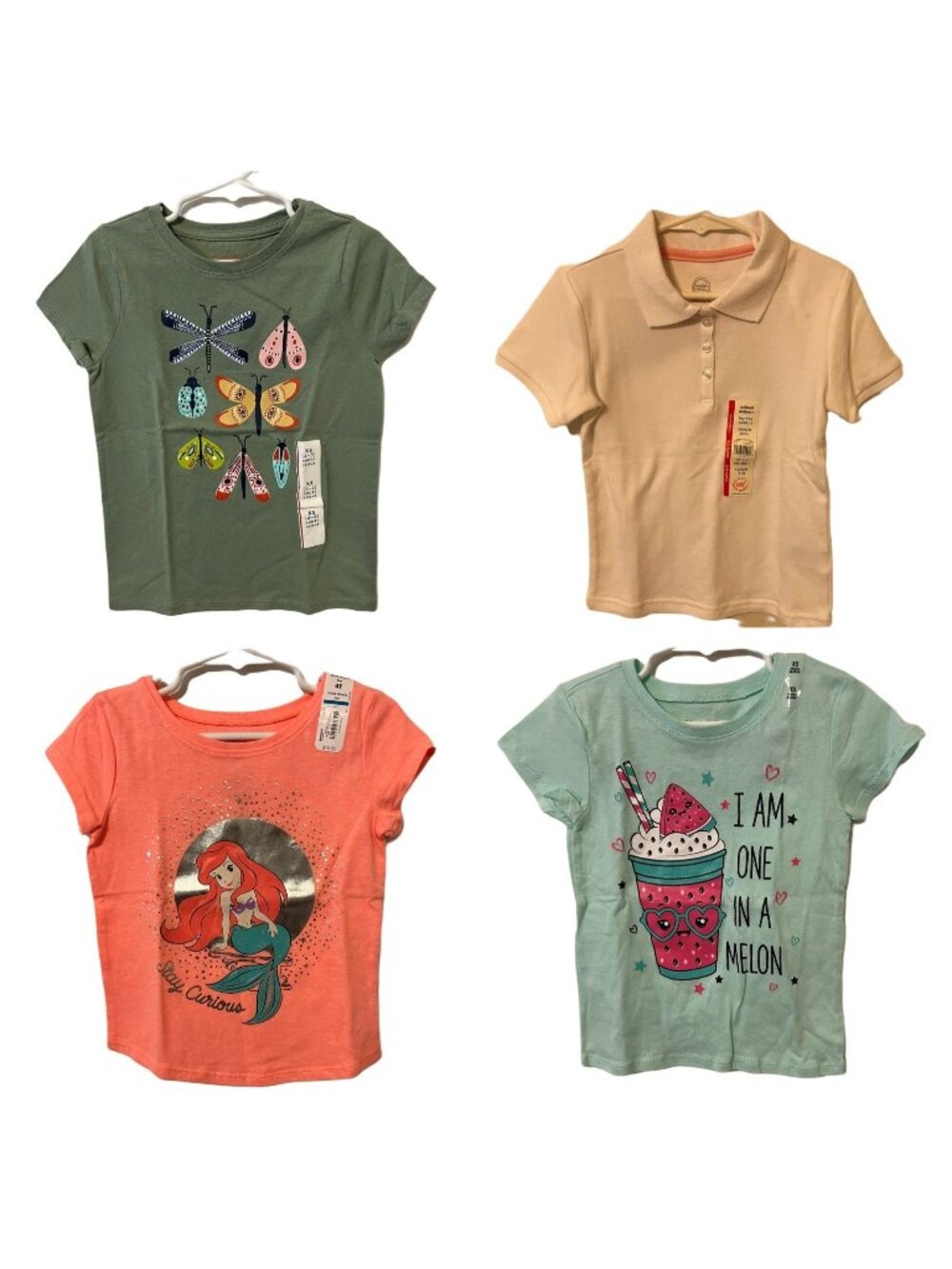 Set of 4 Toddler Girl Summer Casual Nature Ariel I Am One In a Melon Tee's 4T